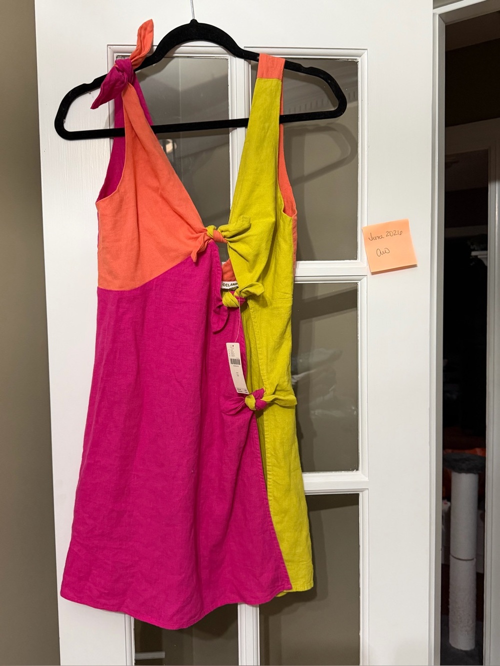 Anthropologie Colorblock Tie-Front Mini Dress -Hot Pink, Coral & Lime. NWT. XS